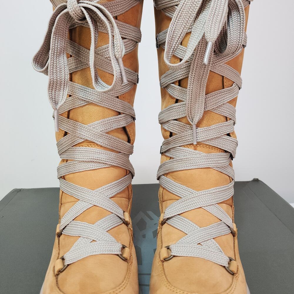 Cabincore Knee High Timberland Boots 6 Wheat Nubuck Shearling Gorpcore Apres Ski - Picture 6 of 15